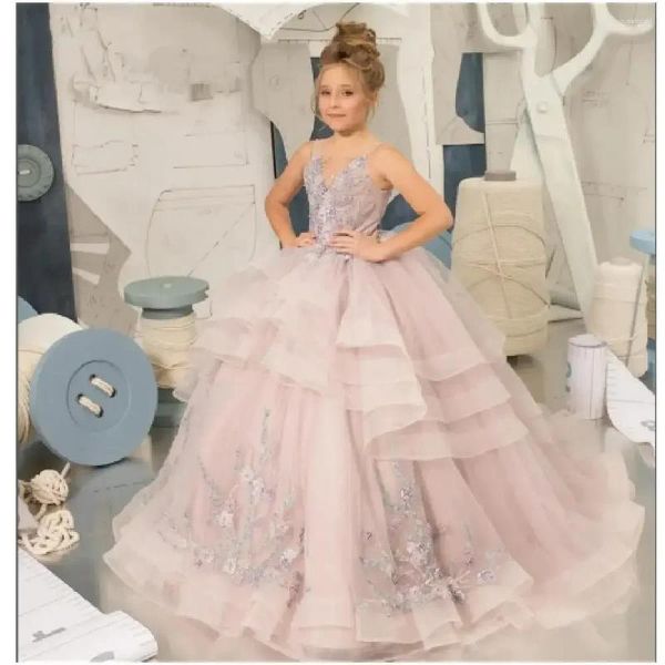 Mädchenkleider Eleganz Blumenkleid für Hochzeit Langarm Perlen -Perlen -Prinzessin Ballkleid Geburtstagsfeier Taufe gegenwärtige Feier