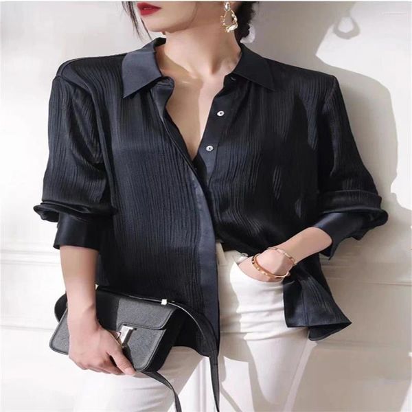 Blusas femininas 2024 Blusa de manga longa solta Black Lady Work Work Use Tops Moda Roupas femininas Mulheres Camisas Spring Spring