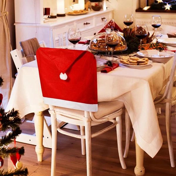 Coperture per sedie Red Babbo Natale Cappello Back Cucina Cappellatura da pranzo per le decorazioni di ristoranti per feste di compleanno per le vacanze di Natale