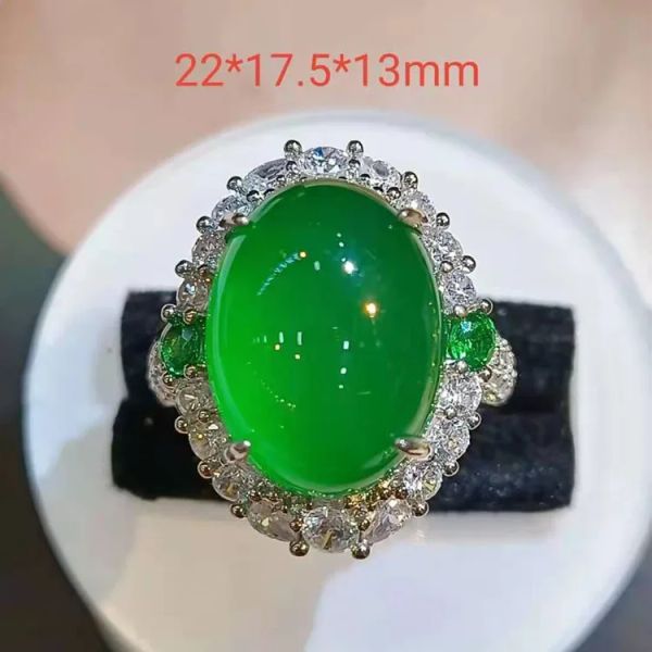 Anéis anel de jade verde natural com crissoprase de zircão Bandas ajustáveis Mulheres Cura de joias de caldedônia anéis de casamento