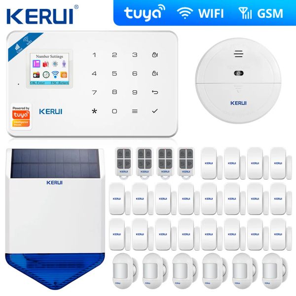 Kits kerui w181 tuya wifi gsm sms home ladrão de segurança do sistema de alarmes de cortina sensor de movimento sem fio sirene sem fio