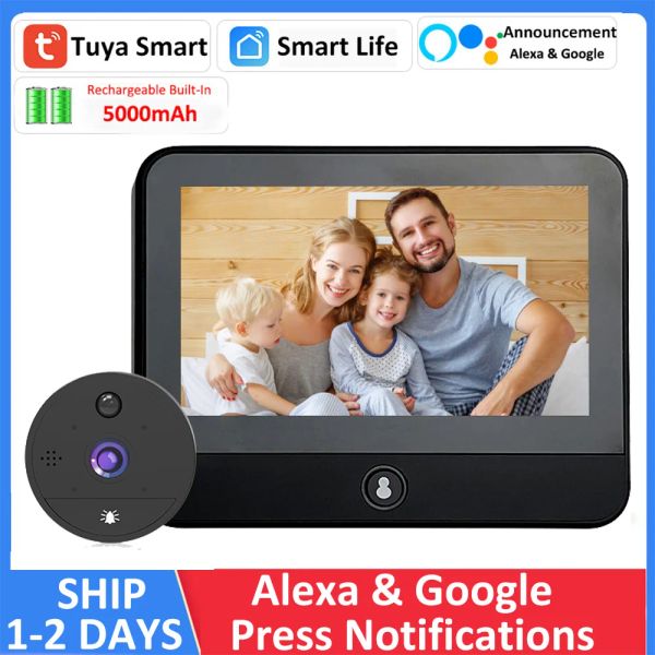 Campainha de campainha tuya smart wi -fi 1080p porta de bateria magia olho de olho de câmera câmera visualizador digital campainha Alexa pir