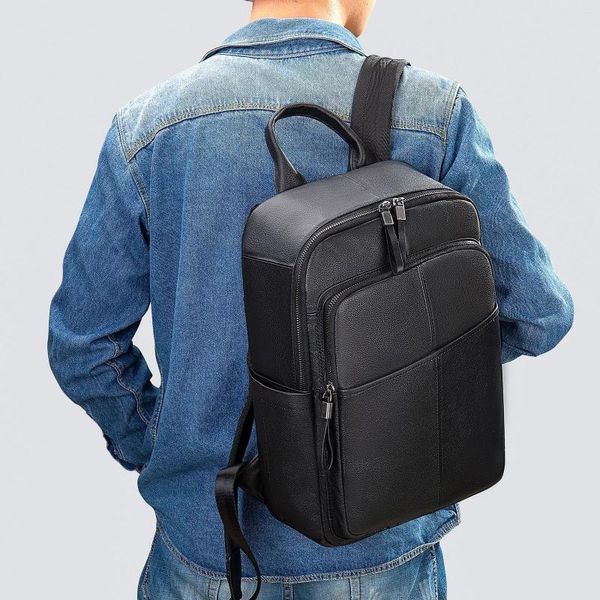 Backpack Men Bag Cow Couro de couro Men grande antítero de viagem Laptop Bagpack Boy Big School Escola Masculina ombro de Negócios