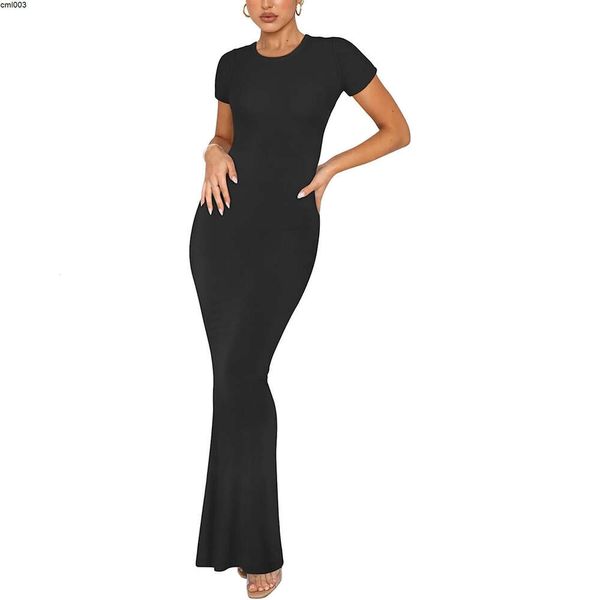 Xianghang Summer Novo estilo de moda elegante e esbelto de manga curta de manga curta Vestido básico longo para mulheres {categoria}