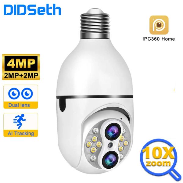 Telecamere Didseth E27 5MP Dual Lens Camera 10x Digital Zoom Lulb Lampadina IP Twoway Audio E27 a colori Night Vision Security Monito Monito