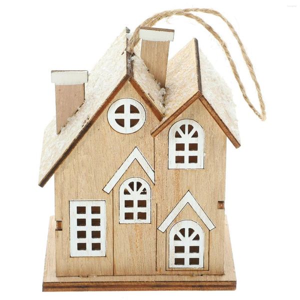 Dekorative Figuren Glühkabine Weihnachtsbäume Dekor Haus Luminöser Block Khaki Weihnachtsmikro Dekoration Holz Holz Mini Anhänger