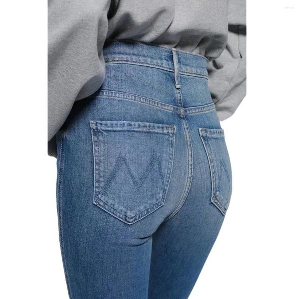 Frauen Jeans Ankunft hoher elastischer himmelblauer massive Taillenqualität schlanker fit kleiner Füße Jeanshose für Frauen