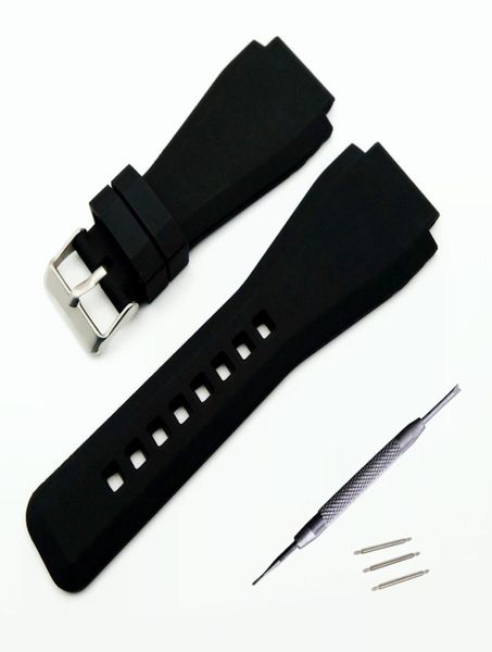 Novo para sino 34 x 24mm Silicone Rubber Watch Strap Band para Ross BR01 BR03 CLASP Black Watchband Tool7117673