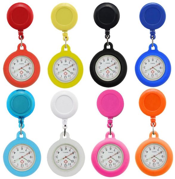 Bunte Pocket Watches leere Abzeichenrollen Renner Krankenschwester Doktor Silicon Watch Fashion Hospital Hang Clips Quarzgeschenk Uhren 5605176