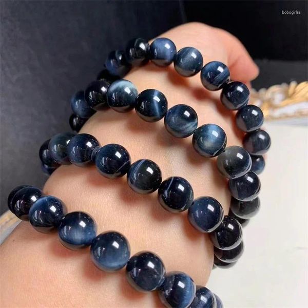 Dekoratif figürinler doğal mavi kaplan göz taşı bilezik enerji kristal aura iyileştirici yoga elastik çift mücevher hediyesi 1pcs 10/12mm