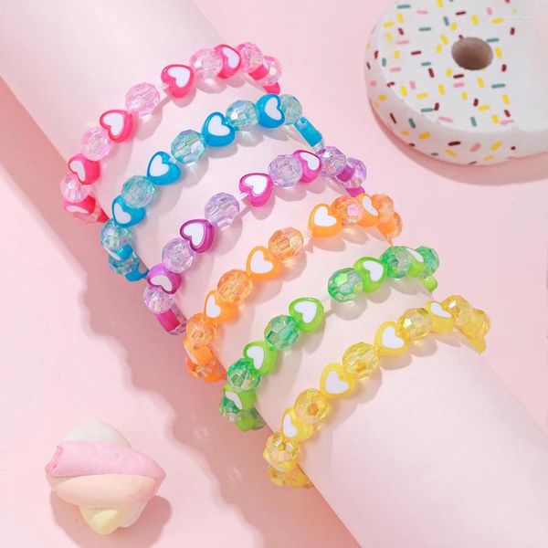 Strand 6pcs/set Fades Handmade Colorful Heart Beads Bracelet Elastic for Fild Girls Firm amizade Party Birthday Jewelry Gifts