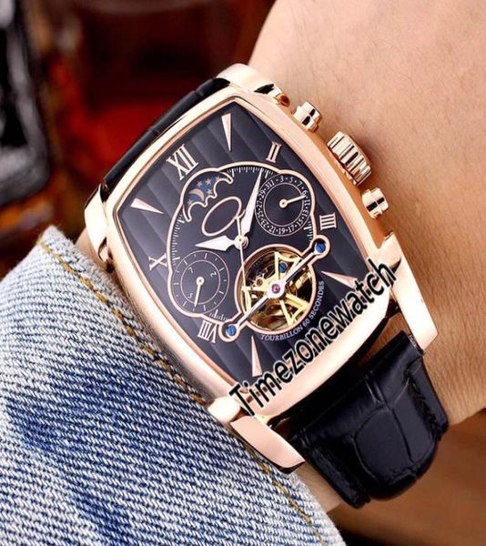 New Kalpa Grande Tourbillon PF01125401 Moon Fase Automatic Mens Watch Rose Gold Black Dial Черные кожа