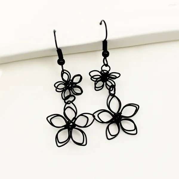 Orecchini penzolanti goccia di fiori nera estate per donne vuote Big Cherry Blossoms Long Wedding Brincos Bijoux Gift