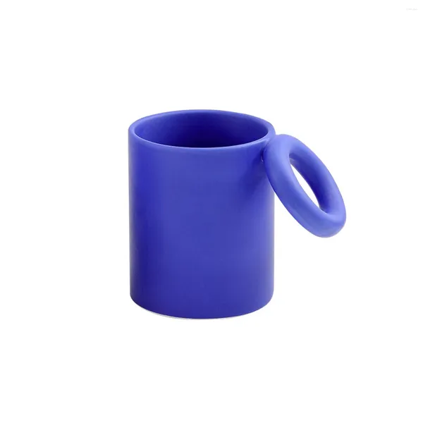 Becher Blau Keramik Kaffeetasse Einfache intierbare Trinkbecher Porzellan -Getränkewasserbehälter für Büroschule Milchsaft Tee