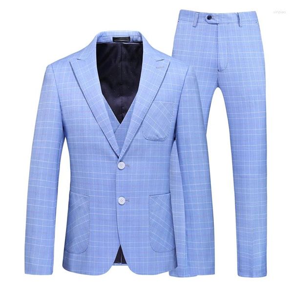 Herrenanzüge Frühling und Herbst Korean Sky Blue Stripes Slim British Business Anzug dreiteils Hochzeit Bräutigam Mann formelles Kleid