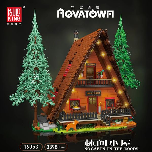 Die A-Frame Forest Cabin Modular Building Blocks formen König 16053 Dschungelhütte mit LED-Licht für Erwachsene und Teenager Spielzeug Kinder Weihnachtsgeburtstag Geschenk