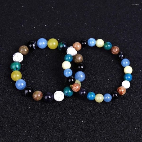 Zauberbänder 10pcs Naturstein 8/10mm Howlite Aquamarin Schwarzer Onyx gemischt Perlen Paare Armband für Frauen Männer Yogaschmuck