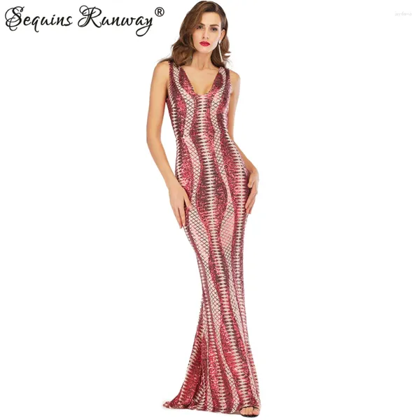 Lässige Kleider sexy rote Grün Paillette Maxi Sommerkleid Frauen Vintage Wrap Bodycon Lange elegante Clubparty Frau Kleidung Vestidos