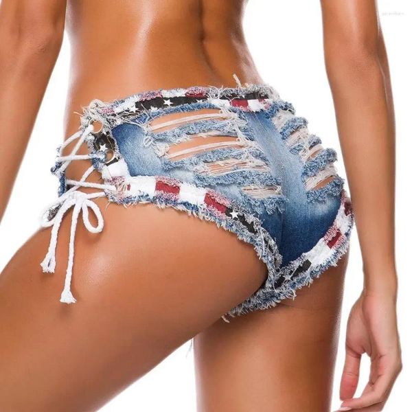 Shorts Shorts Summer Women Sexy Hole Hollow Out Bandage denim jeans strappato mini skinny club dj dance