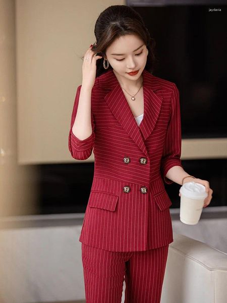 Zweiteilige Hosen für Frauen 2024 Frühlings Sommer Formale Frauen -Geschäftsanzüge weibliche Hosenanzüge Büro Damen Work Wear Blazer Professionelle Karriere