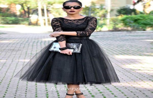 Siyah Çay Uzunluğu Kokteyl Elbise Yeni Bir Çizgi Tül Etkinlik Elbise Homecoming Partisi Elbise Özel Made Plus Boyut7092097