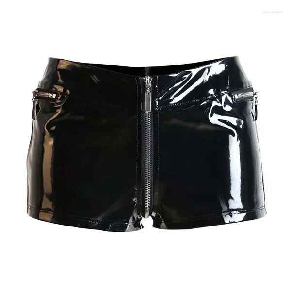 Calcinha feminina pvc shorts de látex lactos de couro pu de couro na cintura alta erótico sexy molho molhado gótico zíper aberto virilha aberta