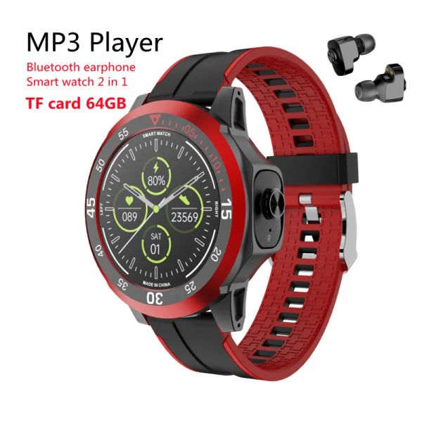 Pulseiras mp3 players homens relógios inteligentes Bluetooth fone de ouvido 2in1 Multifuncional Sports Fitness Bracelet Frequência cardíaca Monitoramento de pressão arterial