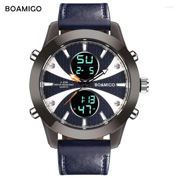 Нарученные часы Boamigo Brand Watch Men Sports Led Led Кожаный цифров