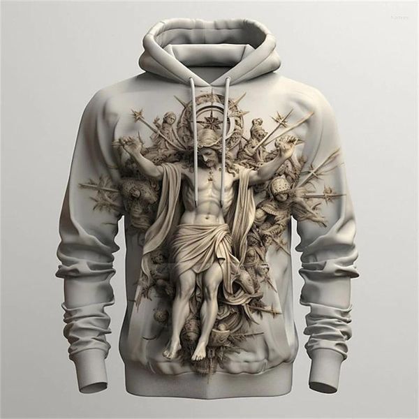 Herren Hoodies Est Jesus Kreuz 3D -Druck Kapuze -Sweatshirt Frühling lässig Langarm übergroß