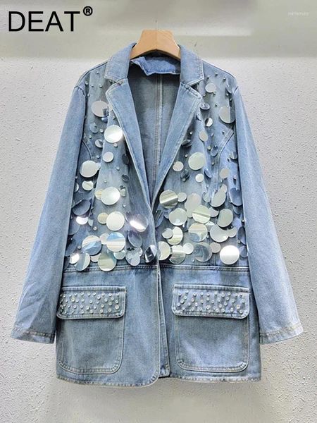 Abiti da donna cappotto in denim grande paillettes tasche diamantato a taglio blazer a petto singolo blazer 2024 Summer Fashion 29L7177