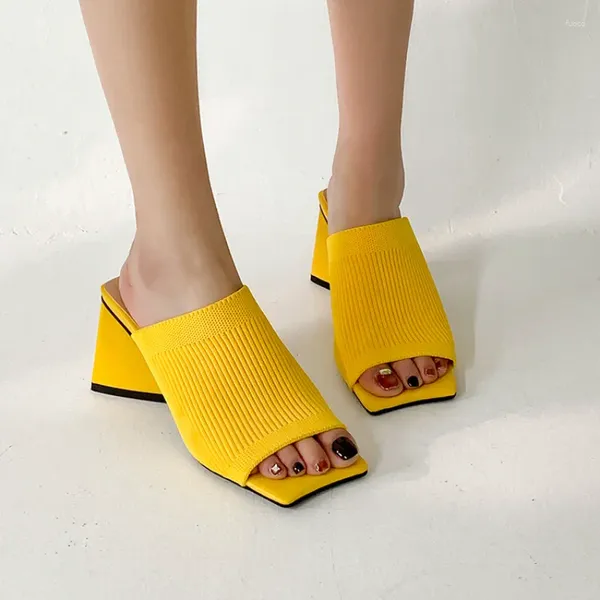 Slippers Summer Fashion Moda Versátil Aberto Estilo Doce Sweet Retro Amarelo Moderno Modern Sapatos High 7,5 cm Plus Tamanho 32-43