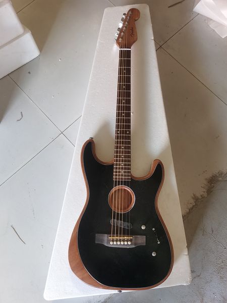 Chitarra elettrica nera a 6 corde di alta qualità, corpo semi-Hollow, ponte in legno, versione a filo di legno, in magazzino, spedizione veloce