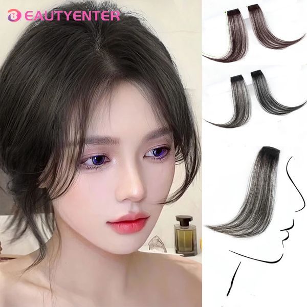 Beautyenter Wig orta kısım patlamaları Alın Saç Klipsi Doğal Dikişsiz Fransız Eğik Patlamalar Sekiz Karakter Patlamalar 240403