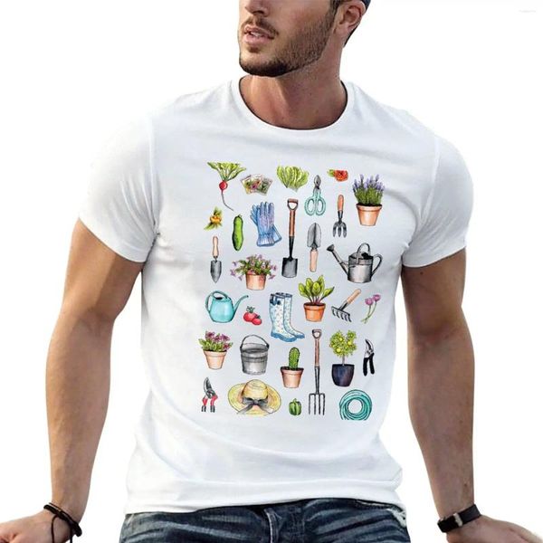 Tanques masculinos Tops de equipamento de jardim - Padrão de jardinagem de primavera com ferramentas de suprimentos roupas hippie de camisetas para um menino homens