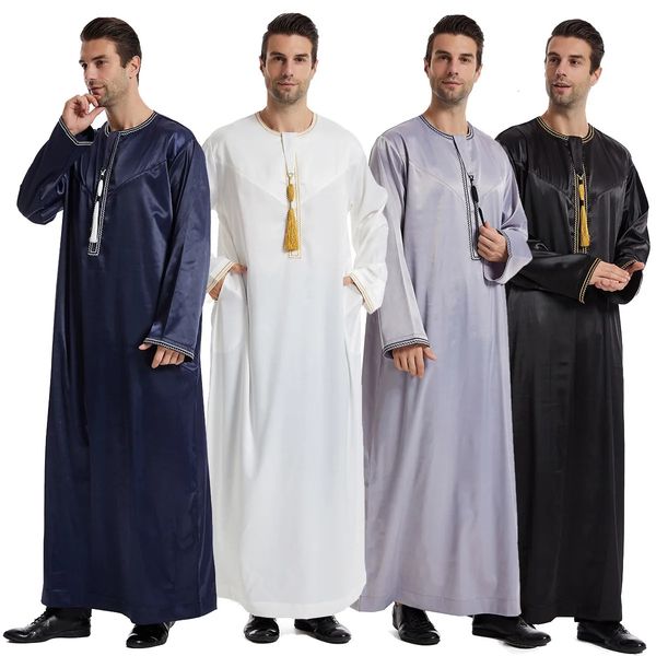 Sınır ötesi tedarik Orta Doğu Omani Robe Erkek Polyester Yuvarlak Boyun Arap Kobu Erkek Müslüman Giyim İslam Giyim 240329