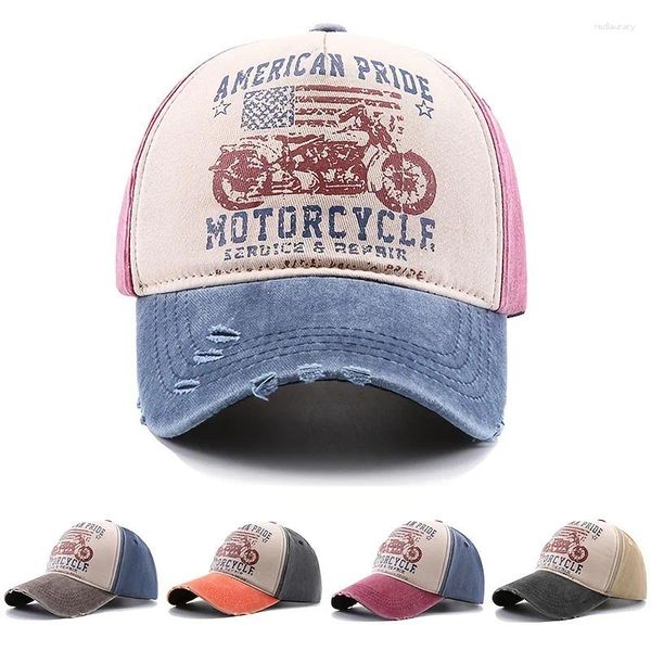 Ball Caps Motorcycle Print Baseball Cap, вымытая козырька американская вышивка старая утка -грузовик