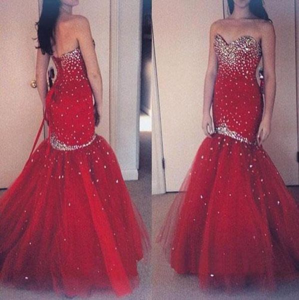 Mermais de tule vermelho brilhante vestidos de noite delicados