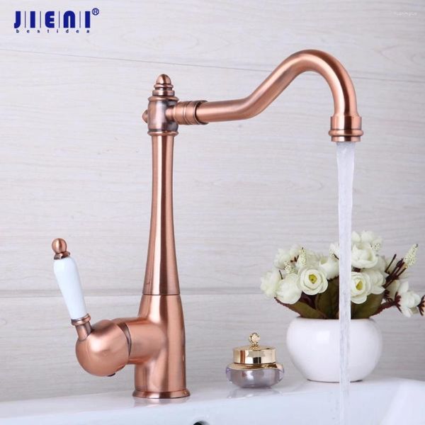 Waschbecken Wasserhähnen Jieni antiker Kupfer -Schwenkküchen -Basin -Mixer Tap Wasserhahn Keramikgriff Wasser Wasser