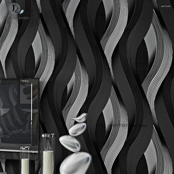 Tapeten Tapeten 3D Nicht gewebter Kurvenstreifen Tapete Roll Wandbedeckungen Silber Blumenblumpapier Wohnzimmer Schlafzimmer Wohnkultur
