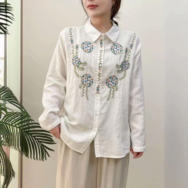 Blouses feminina 2024 Mulheres camisa Bordado de manga longa Cardigan Mori Girl Spring Summer Summer Fashion Logo Feminino Yoyikamomo