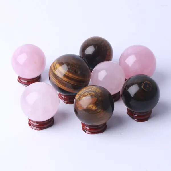 Figurine decorative da 4-5 cm Natural Pink Quartz Tiger Eye Sphere Base Display Desktop Decoration