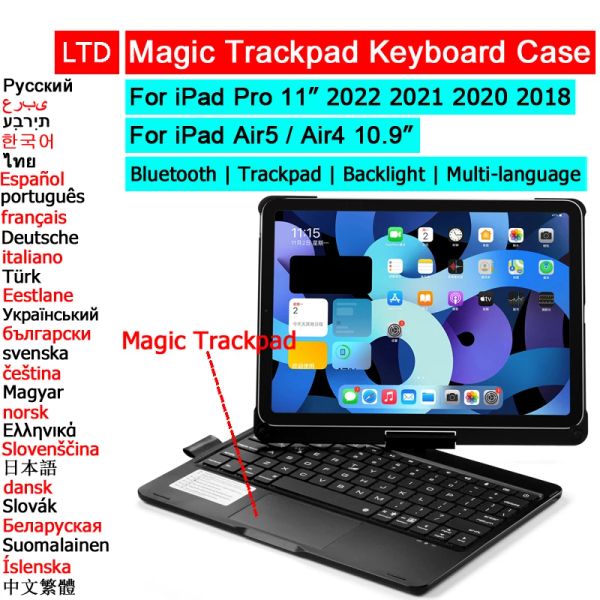 Casos Bluetooth Magic Keyboard Caso para iPad Air 4 5 10,9 Pro 11 2022 2021 2020 2018 Trackpad Tablet Case de tablet árabe do teclado tailandês tailandês