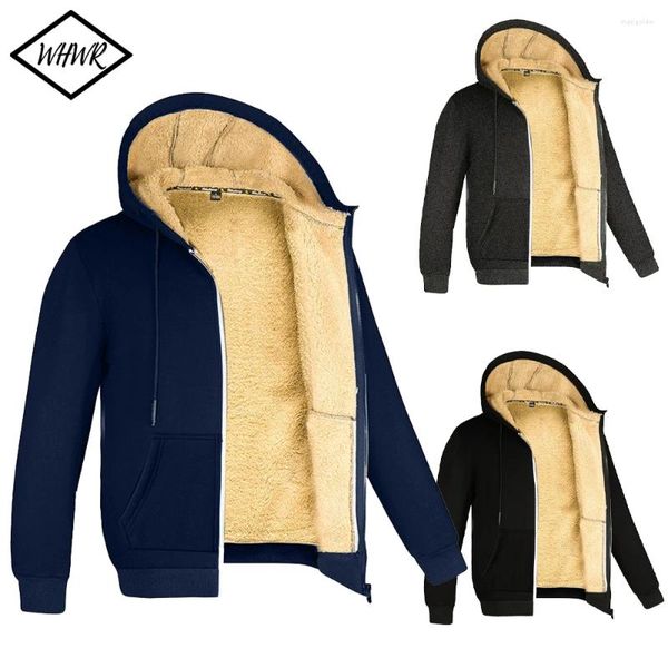 Hoodies masculinos de inverno Lambool zíper de alta qualidade Jackets de lã de tamanho grande de jaqueta quente e espessa de casaco com capuz para homens para homens para homens