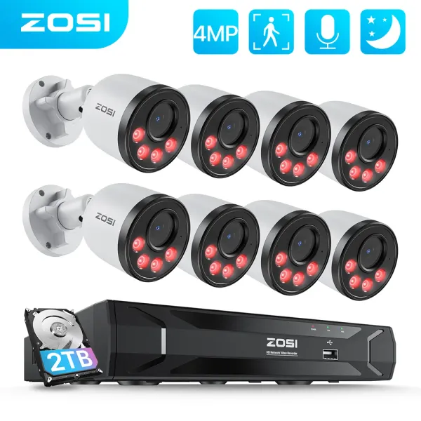 Sistema ZOSI 8CH 4MP HD POE NVR SISTEMA DE CÂMERA DE SEGURANÇA DO KIT H.265 RECORDO DE ÁUDIO AUDIOR