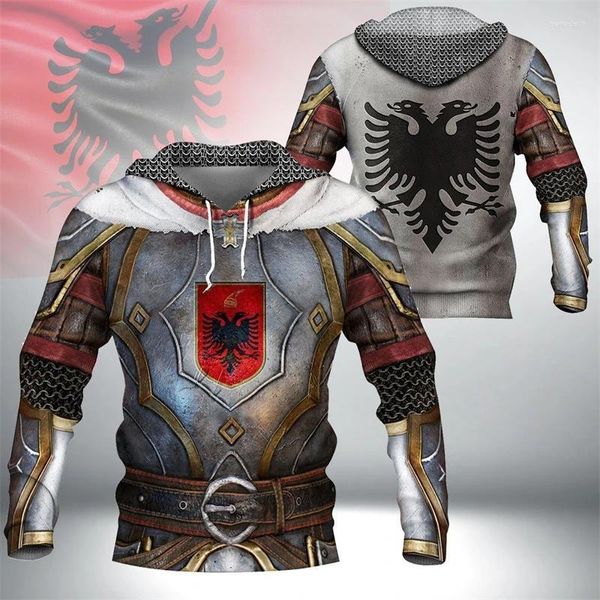 Hoodies masculinos estam moda 3D Impresso a armadura Albânia Capuz do moletom com capuz