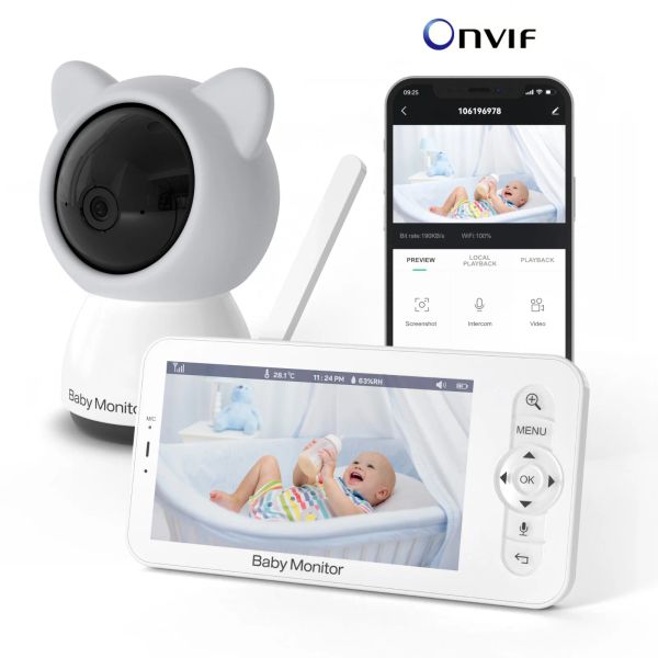 Monitora 5 polegadas wireles monitor babyphone de babyvif de segurança câmera de vídeo bebe nanny vox hd noite ptz lullabies umidade de temperatura
