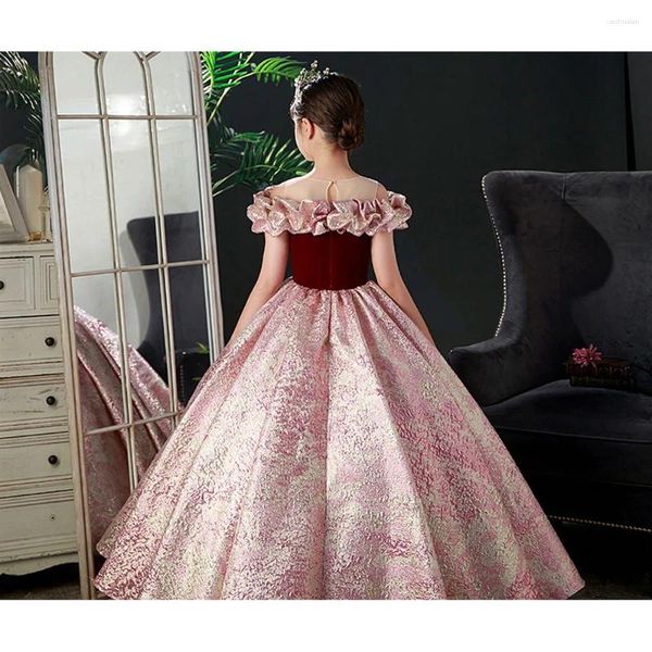 Mädchenkleider Top Rang Court Style Long Tail Prinzessin Blume Hochzeit Geburtstagsfeier für Teenager Kinder Abschlussball bodenlange Designs