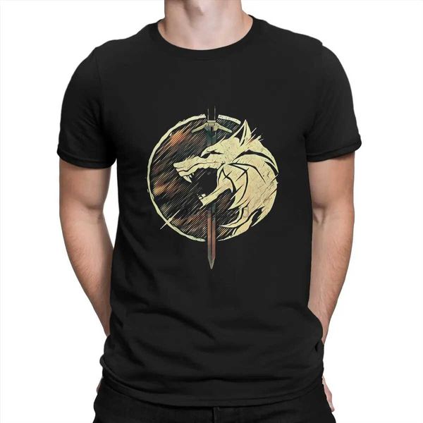 T-shirts masculinos Men the School of the Wolf Fantasy t Shirts The Cool Witchers Casco de algodão puro Roupas engraçadas de manga curta Campes 2445