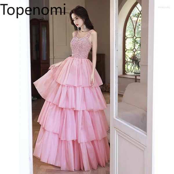 Partykleider Topenomi Pink Pailletten Spagehtti Armband Abend Frauen 2024 süße schlanke Taille Prinzessin Kuchen Mode Kleider