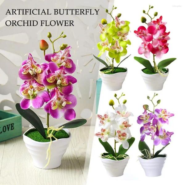 Flores decorativas 5 cabeças Artificial Butterfly Orchid Flower Bonsai Living Home Plantas falsas Simulação Sala criativa Decoração POTTE X2U0